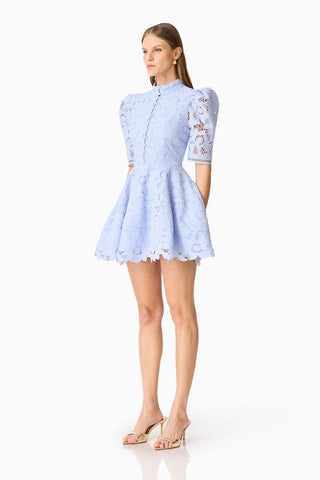 Elliatt Lacy Puff Sleeve Mini Dress - Powder Blue