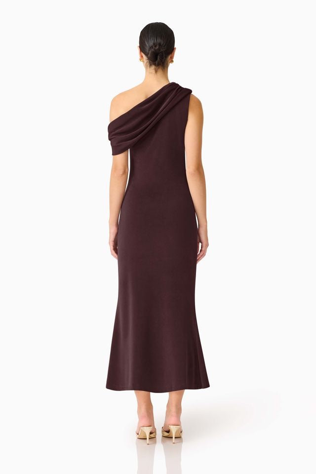 Elliatt Simone One Shoulder Maxi Dress - Chocolate Brown