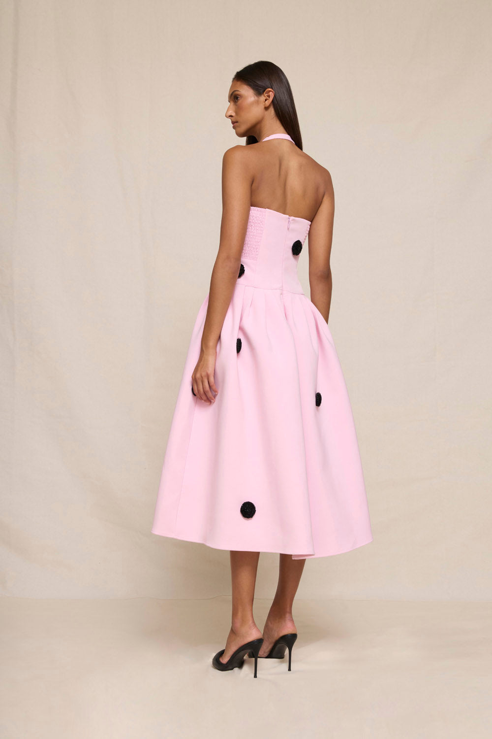 By Johnny Anita Spot Halter Dress - Pink Black