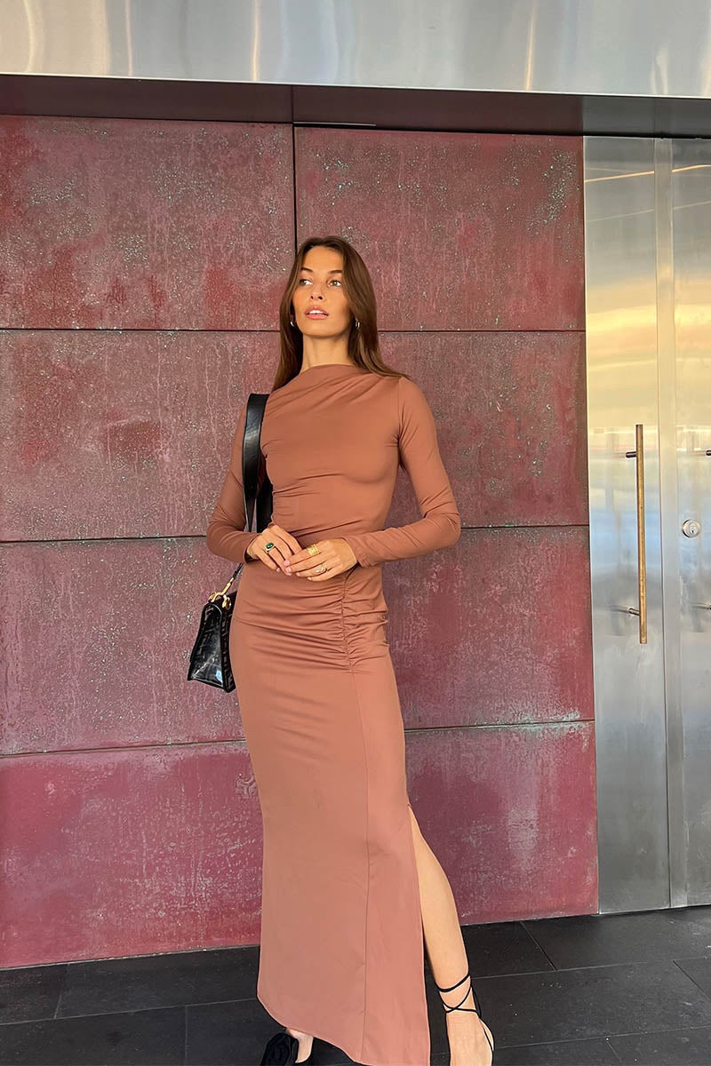 Suboo Ivy Long Sleeve Rouched Dress - Chocolate