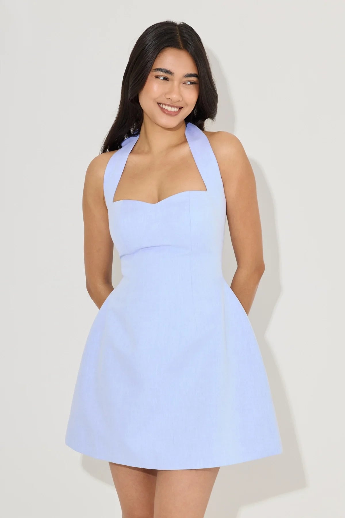 Odd Muse Cotton Mix Pinstripe Mini Dress - Blue Pinstripe