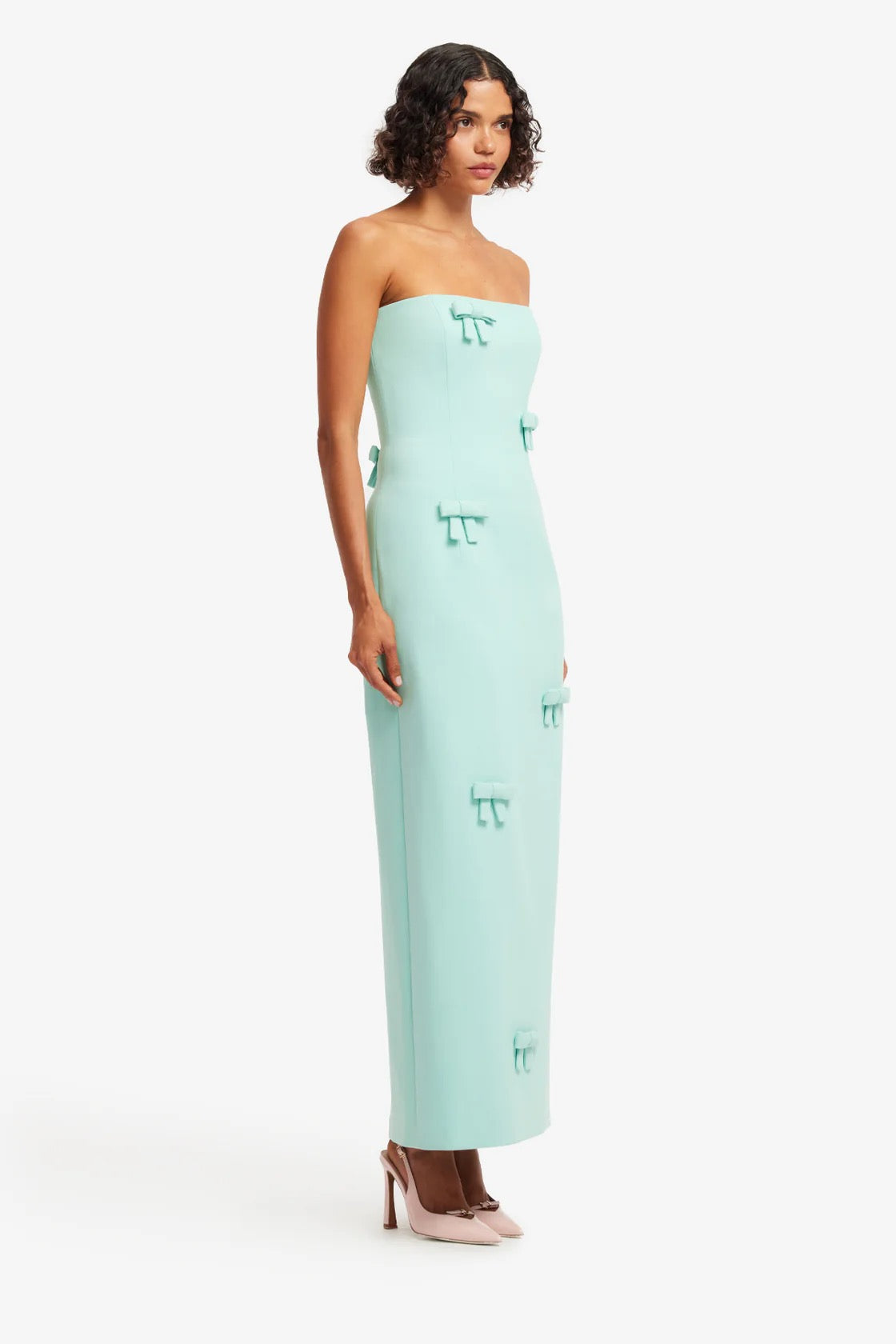 Leo Lin Rayna Bow Bustier Maxi Dress - Pale Turquoise