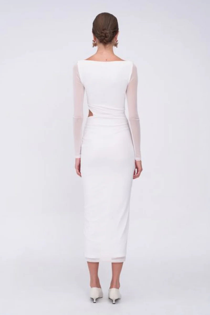 Suboo Christy Mesh Ruched Front Maxi Dress - White