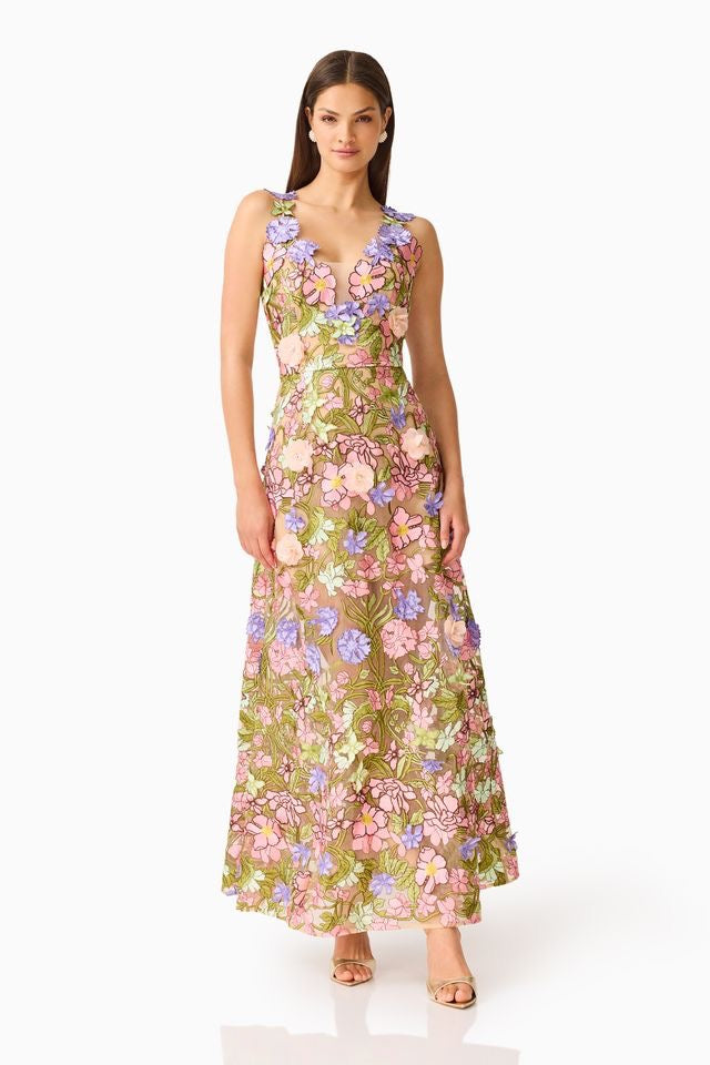 Elliatt Fiora A Line Gown - Green Multi