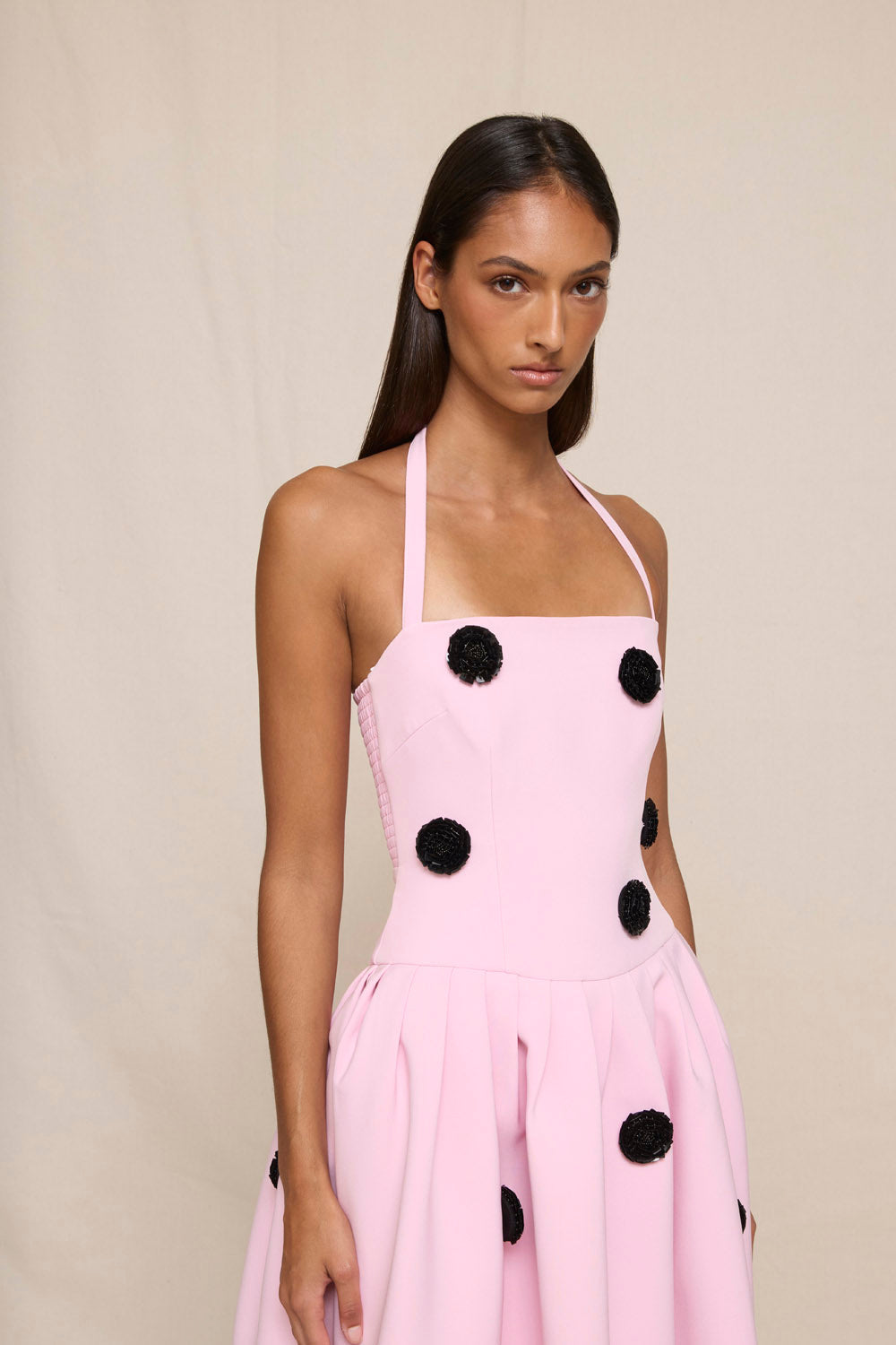 By Johnny Anita Spot Halter Dress - Pink Black