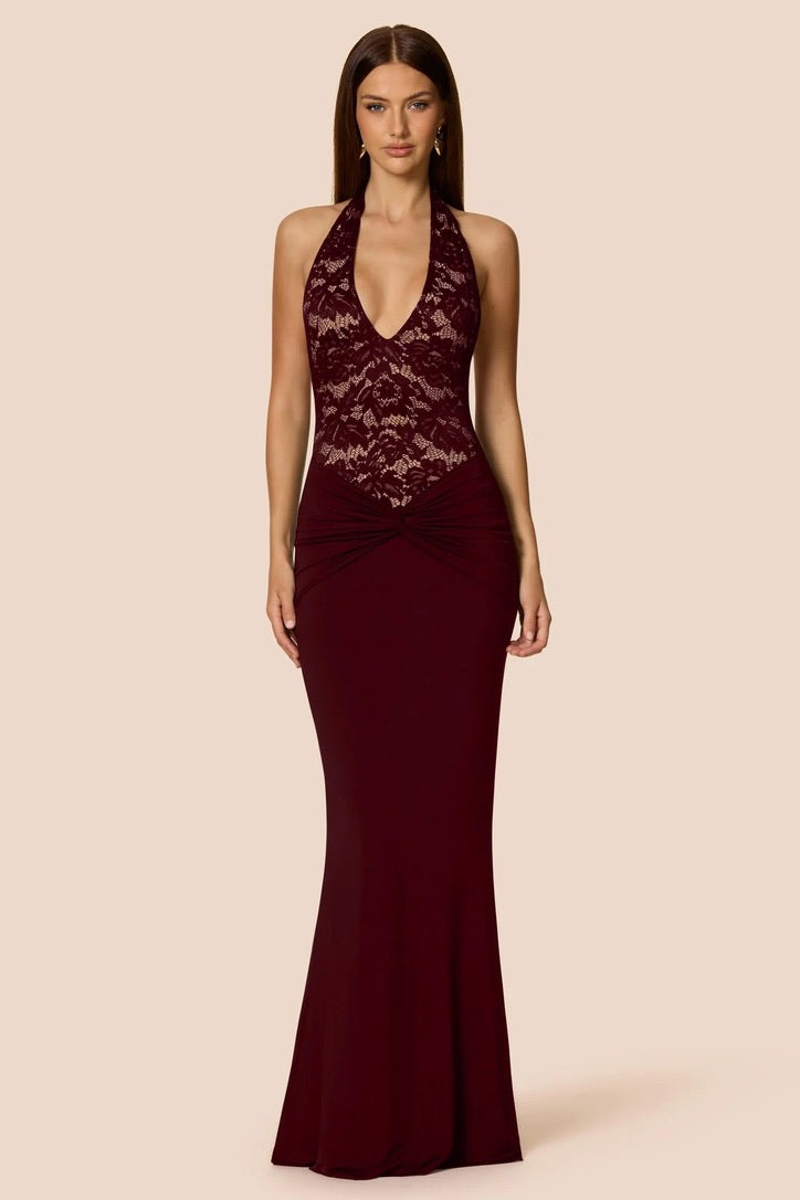 Nookie Lennox Halter Gown - Wine