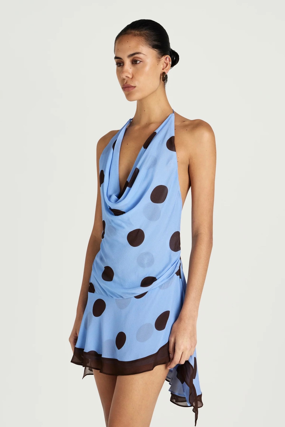 Benni Harlow Halter Mini Dress - Blue & Choc Polka