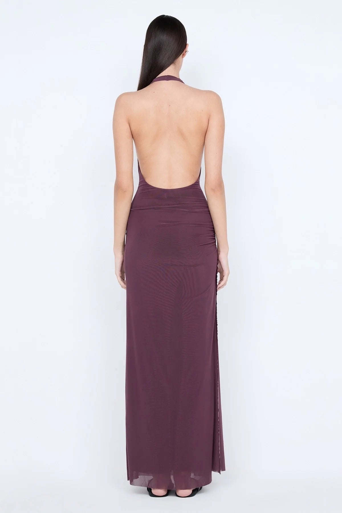 Bec & Bridge Marabou Halter Maxi Dress - Aubergine