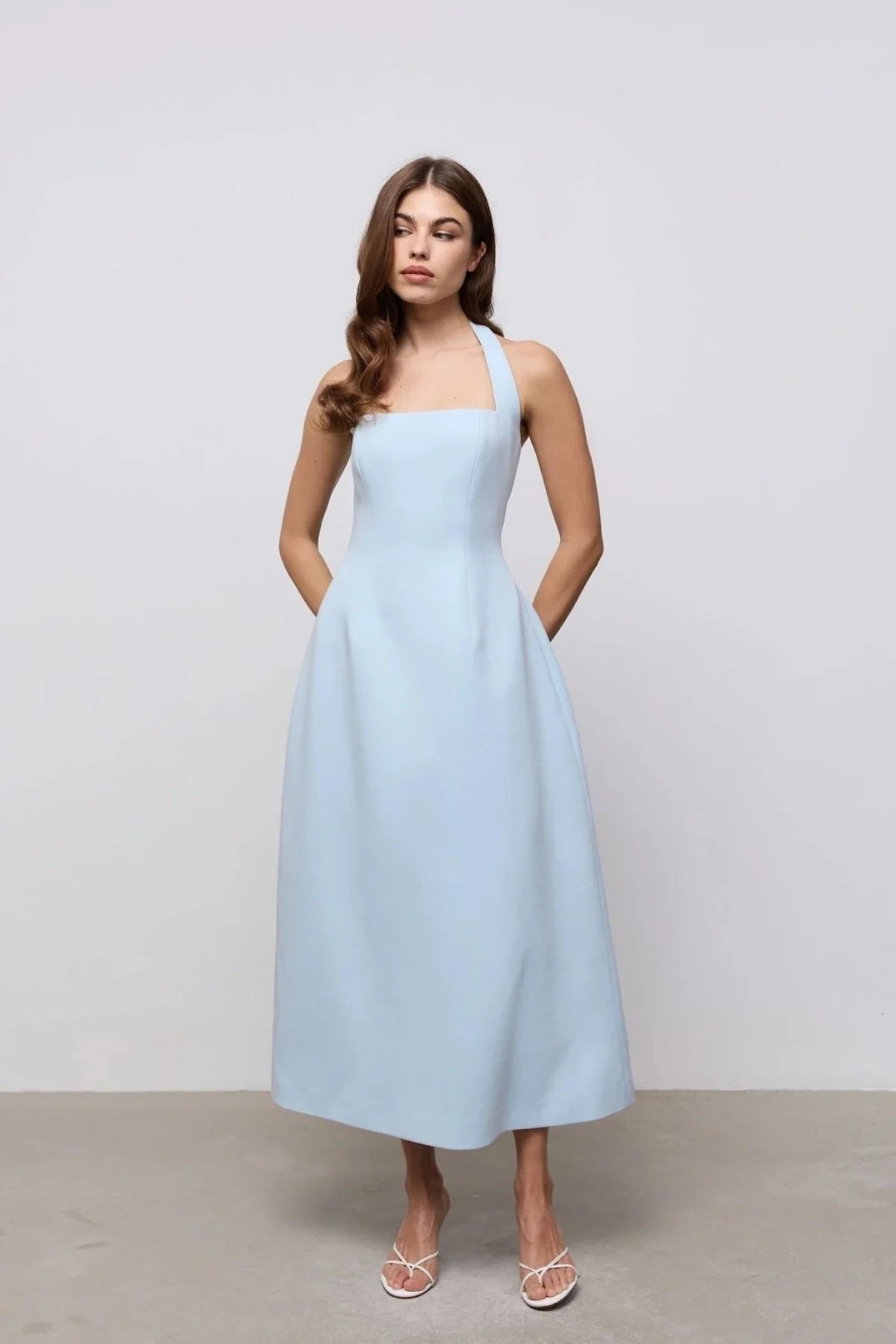 Odd Muse Cotton Mix Halter Midi Dress - Blue