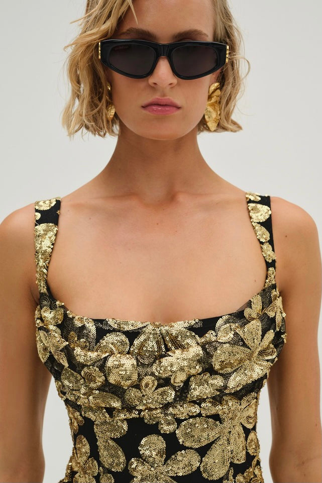 love and lemons gold dress For Love & Lemons Anisa Fringe Midi Dress - Gold