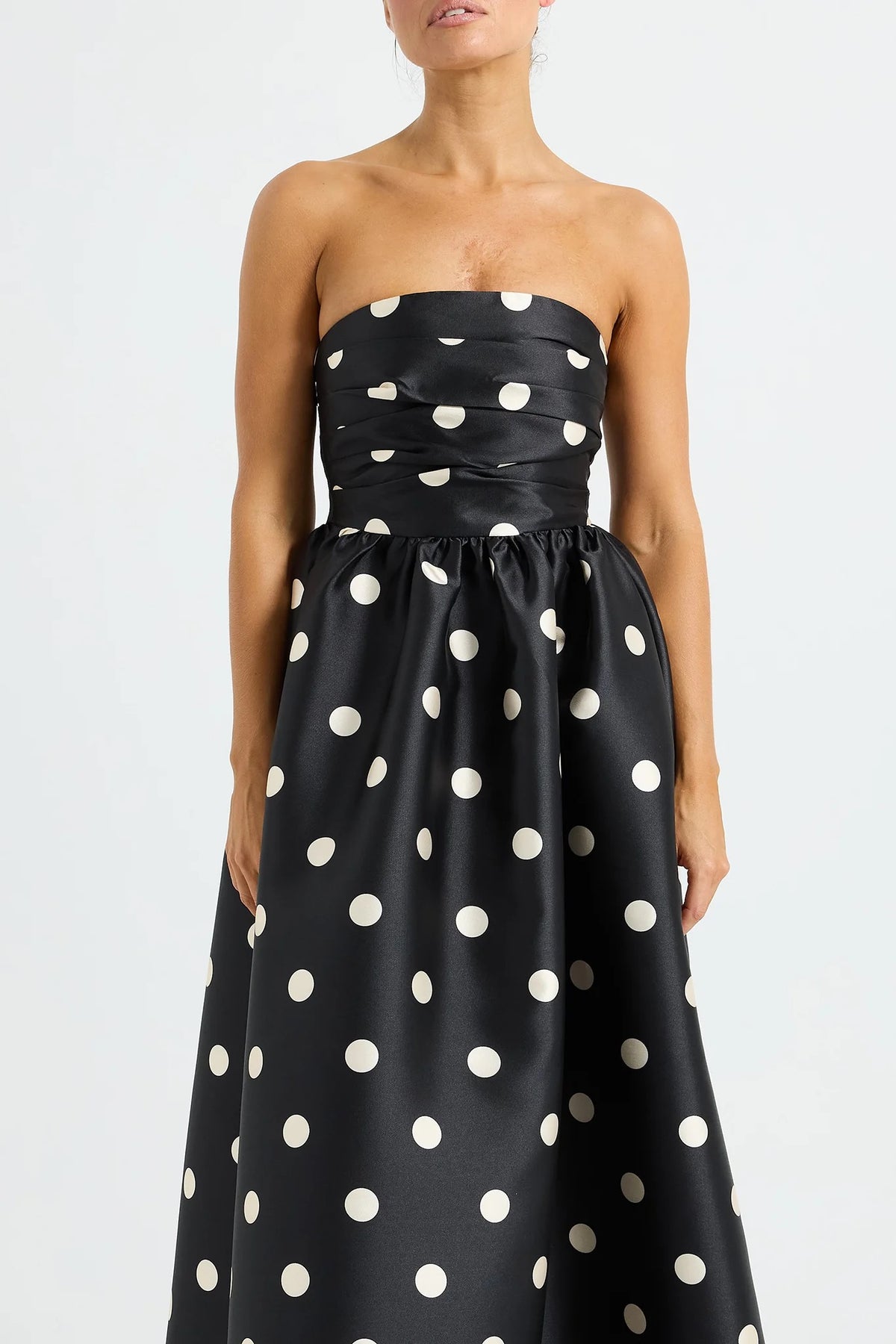 Pasduchas Dottie Strapless Midi Dress - Black & Cream