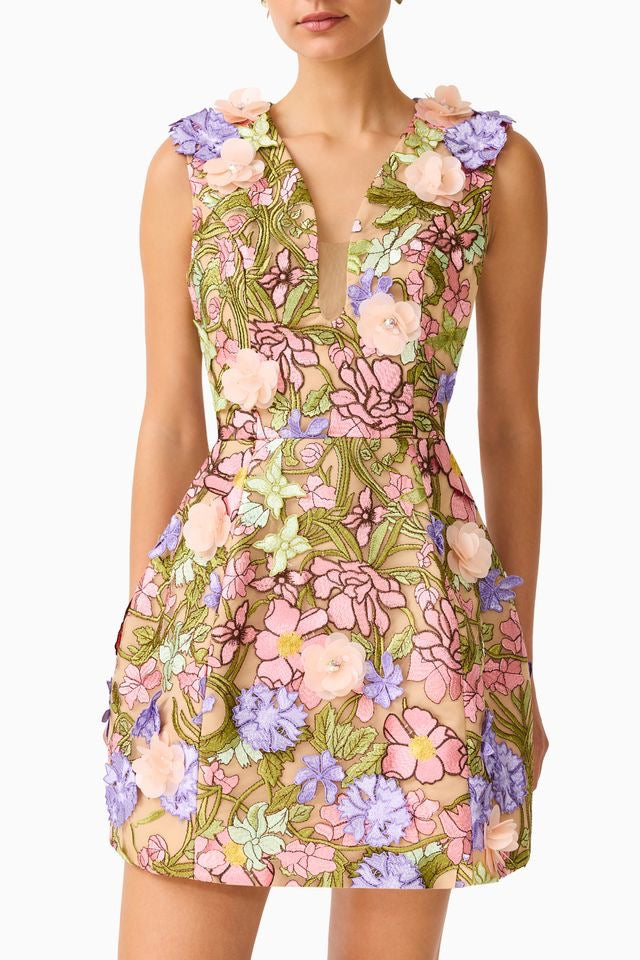 Elliatt Fiora Mini Tulip Dress - Green Multi