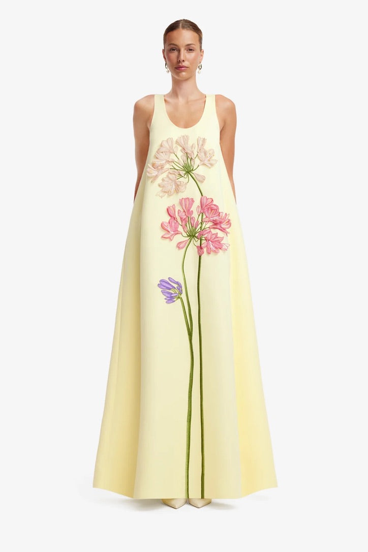 Leo Lin Cherlene Applique Gown - Agapanthus Print