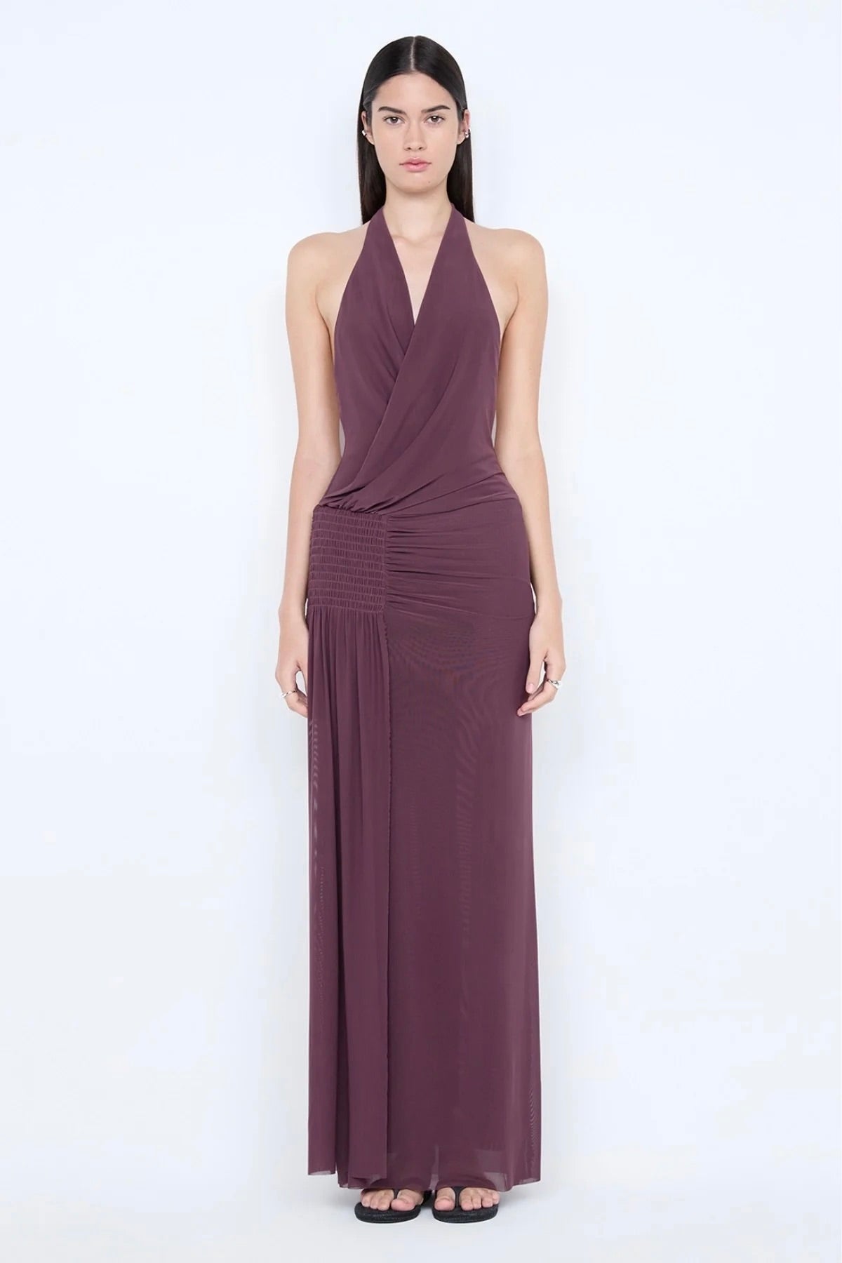 Bec & Bridge Marabou Halter Maxi Dress - Aubergine