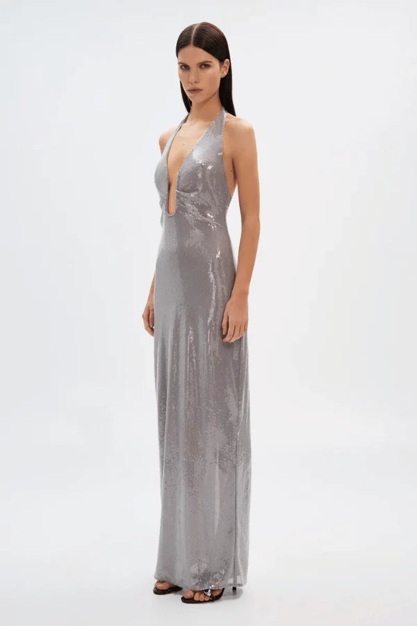 Misha The Alusia Sequin Gown - Pewter