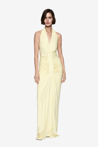 Misha Venus Gathered Cupro Dress - Lemon