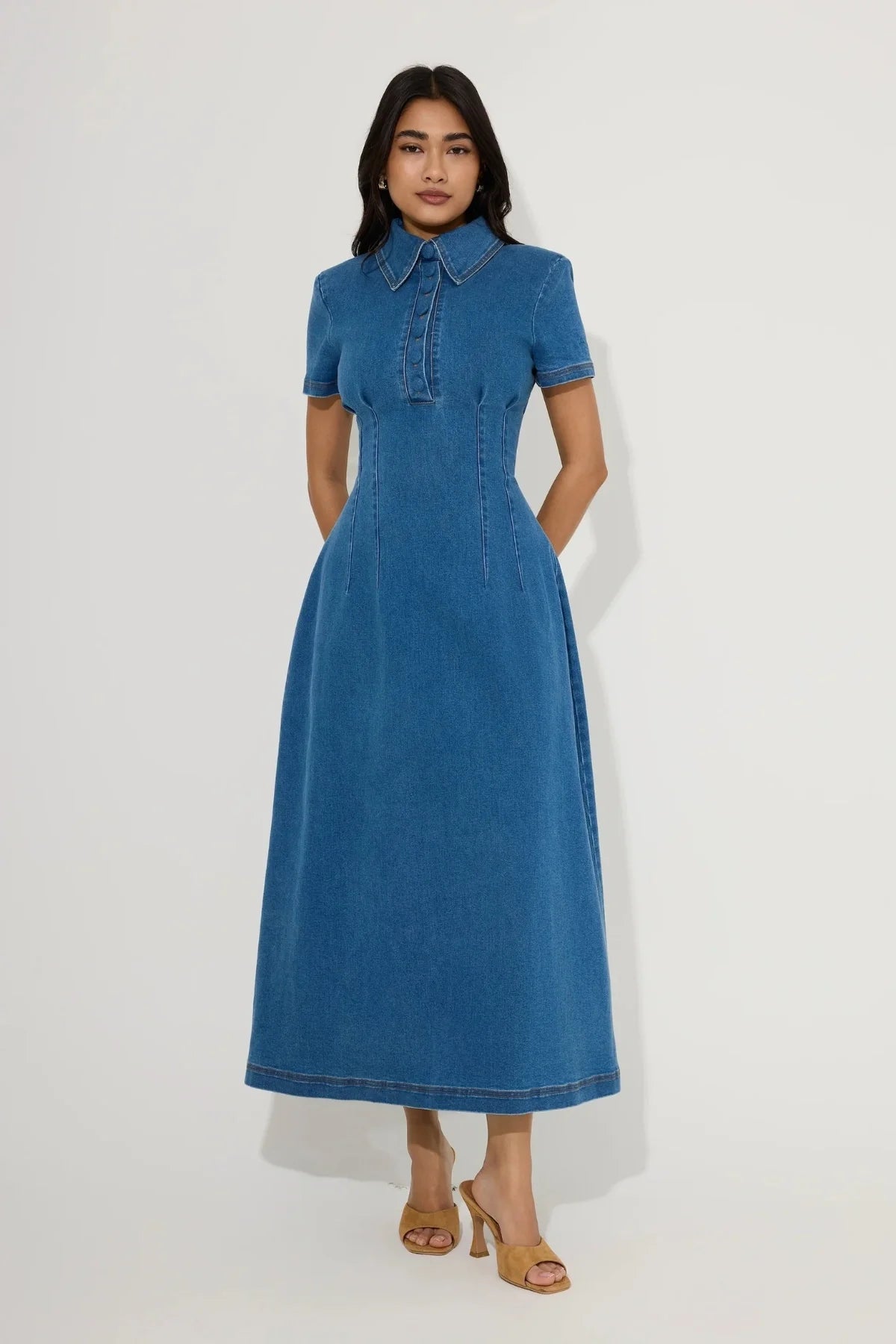 Odd Muse The Ultimate Muse Denim Collared Midi Dress - Light Blue