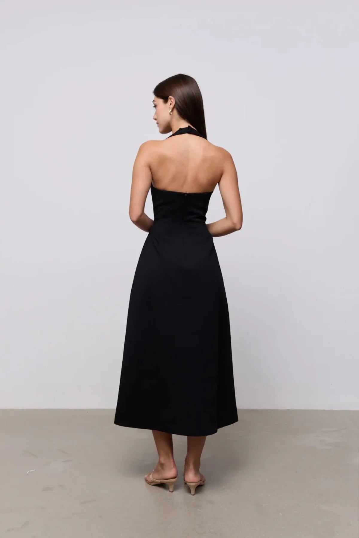 Odd Muse Cotton Mix Halter Midi Dress -Black