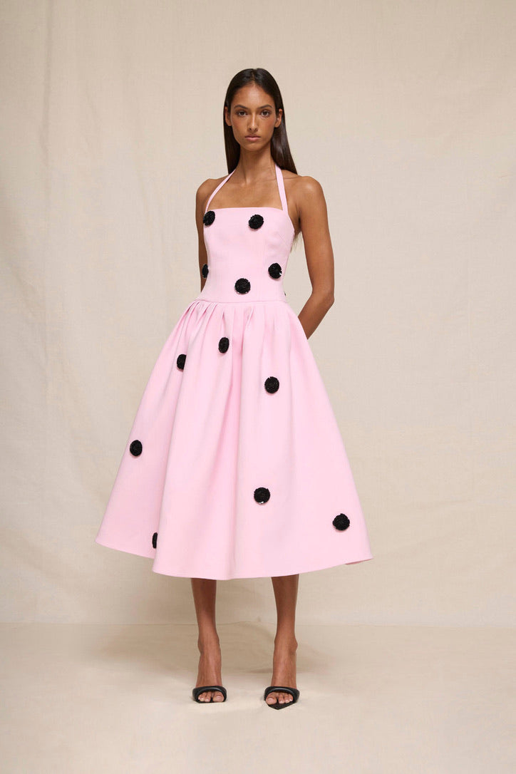 By Johnny Anita Spot Halter Dress - Pink Black