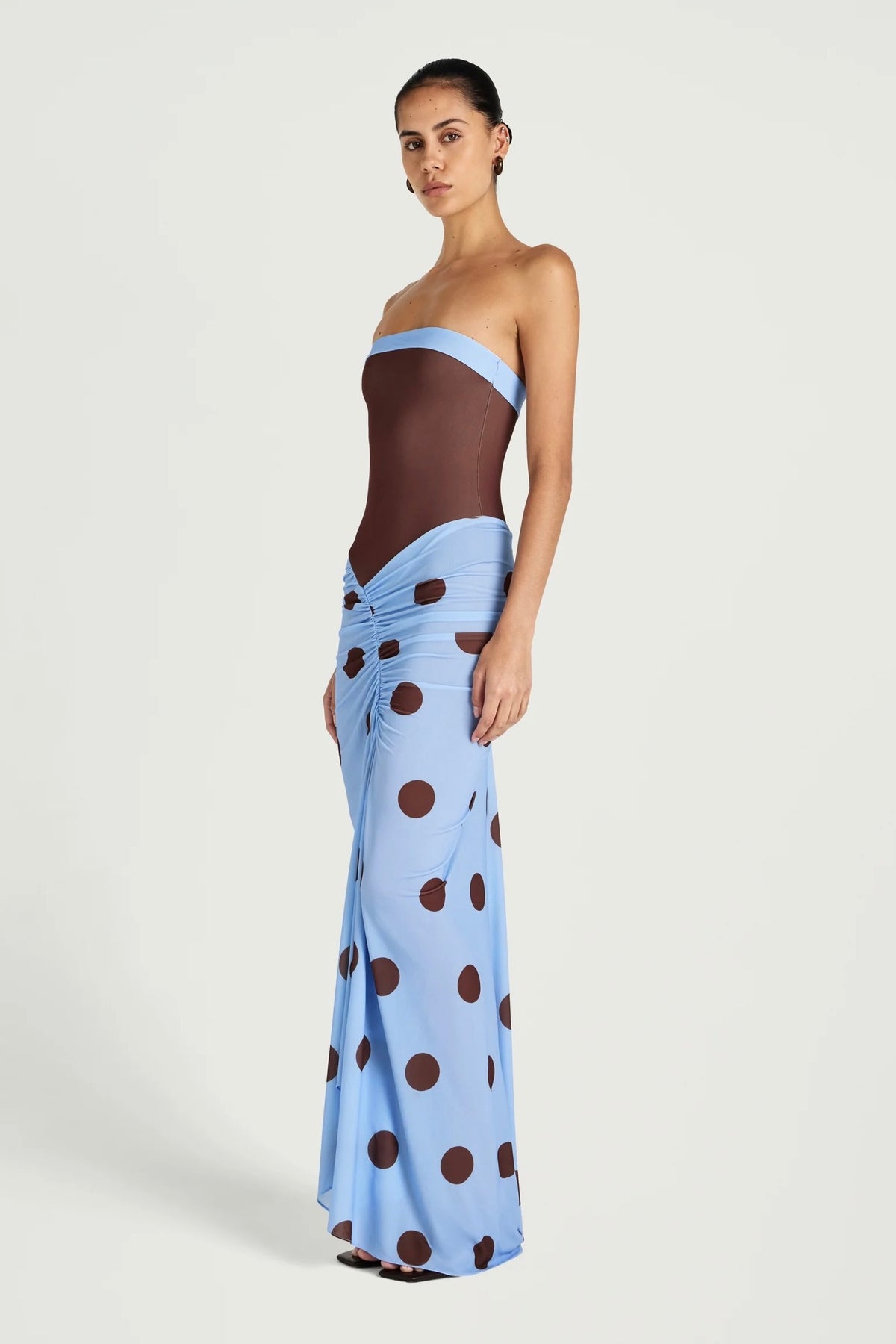 Benni Rumi Strapless Maxi Dress - Blue & Choc Polka