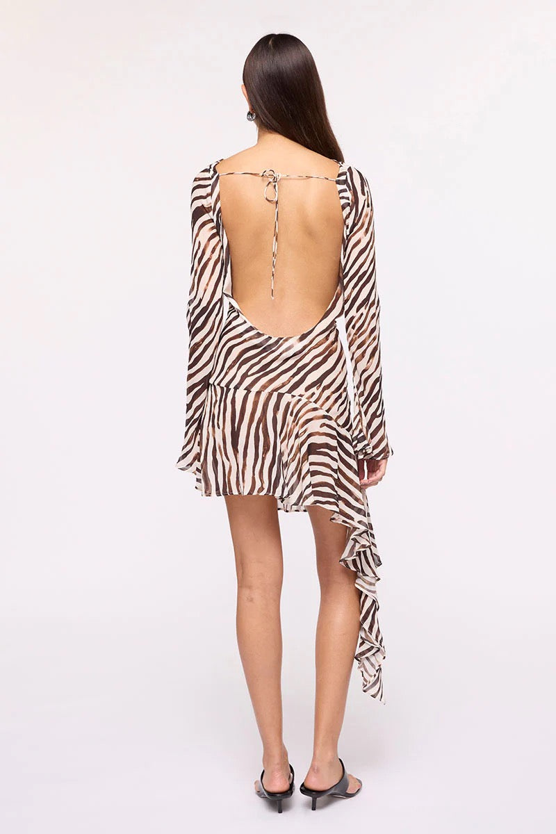 Suboo Gigi Zebra Long Sleeve Mini Dress - Zebra Animal Print
