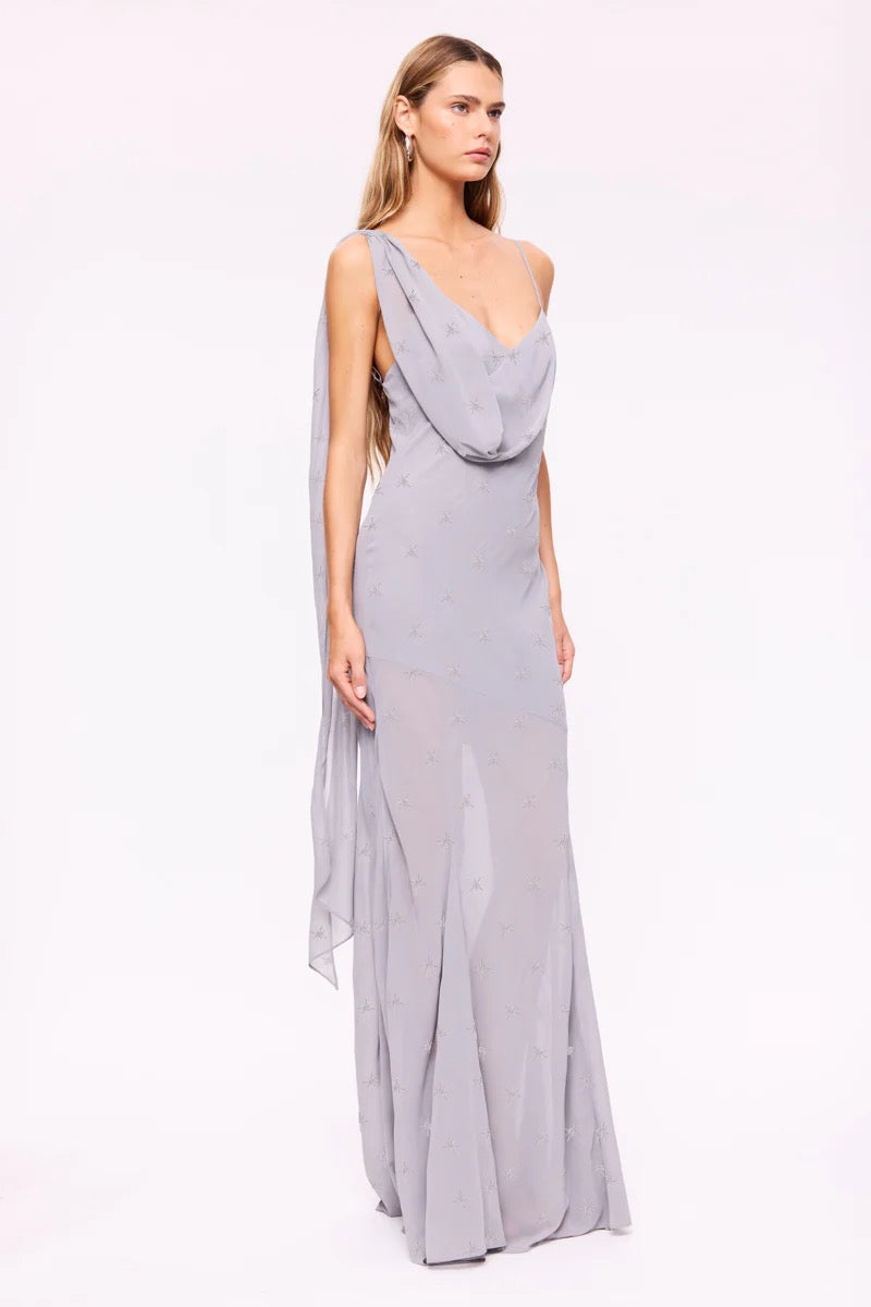 Suboo Marina Beaded Cowl Neck Gown - Slate