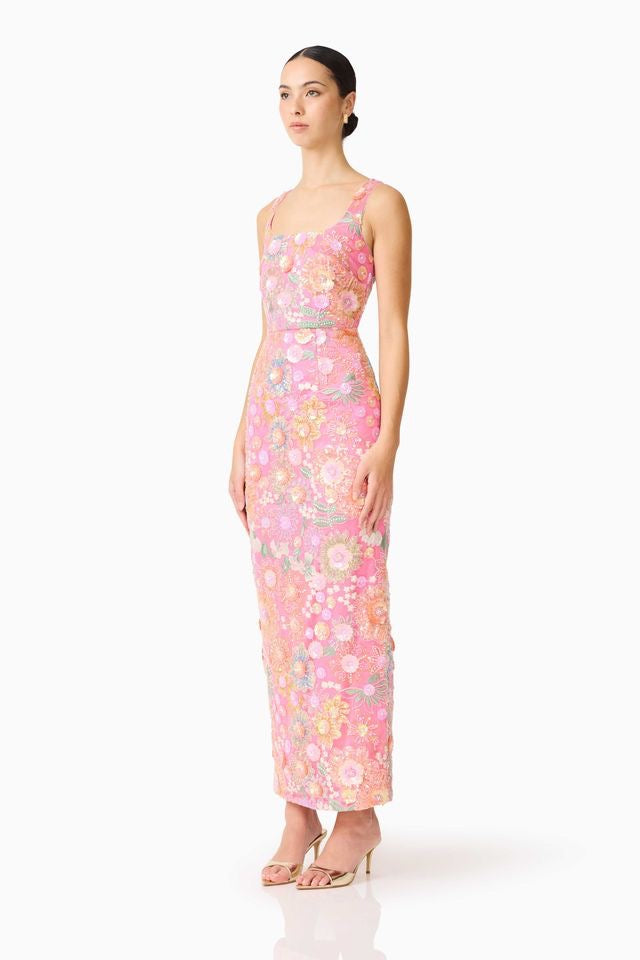 Elliatt Nathalie Column Ankle Grazer Dress - Pink Floral
