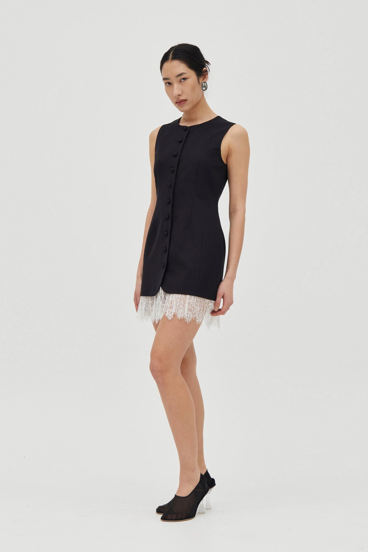 Third Form Nocturne Lace Trim Mini Dress - Noir