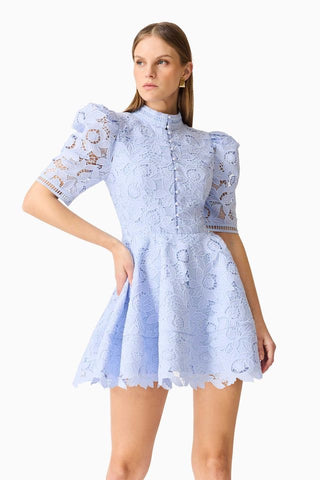 Elliatt Lacy Puff Sleeve Mini Dress - Powder Blue
