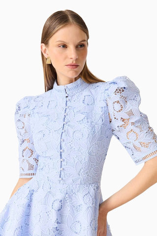 Elliatt Lacy Puff Sleeve Mini Dress - Powder Blue