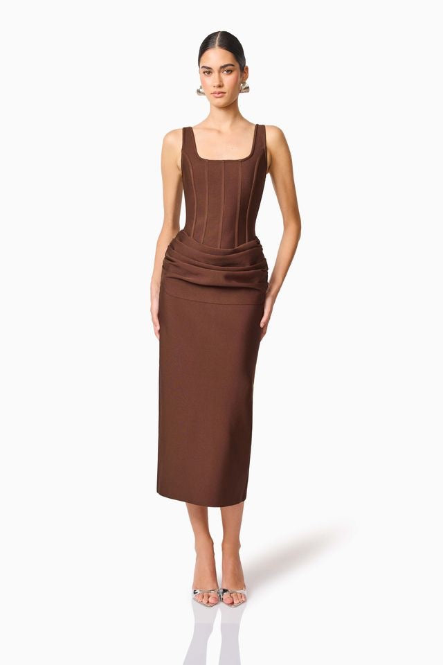 Elliatt Floriana Sleeveless Column Dress - Brown