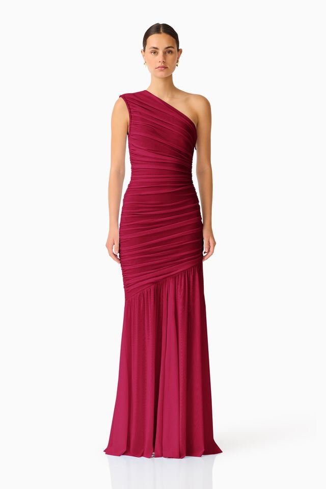 Elliatt Florencea One Shoulder Maxi Gown - Wine Red