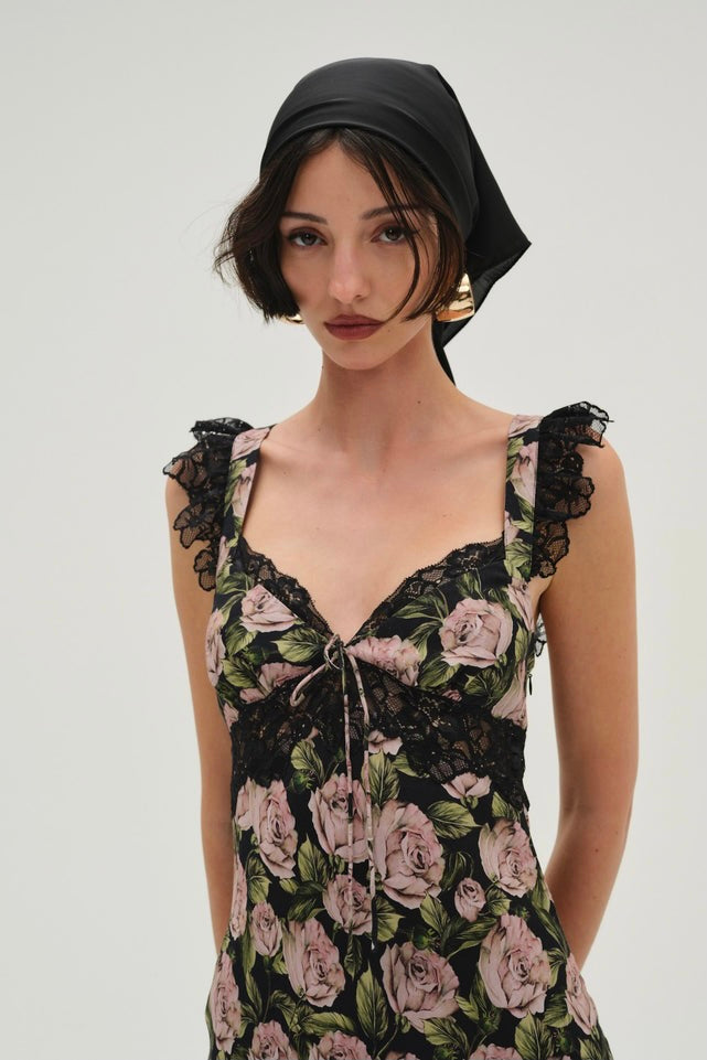 For Love & Lemons Fallen Rose Maxi - Black - Dress Hire AU For Love & Lemons Fallen Rose Maxi - Black - Dress Hire AU