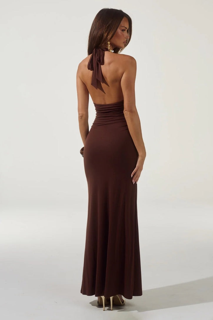 Runaway the Label Arina Halter Maxi Dress - Espresso