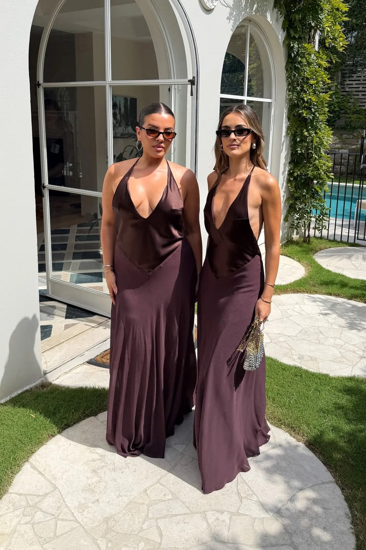 Sneaky Link Jaz V Neck Maxi Dress - Chocolate