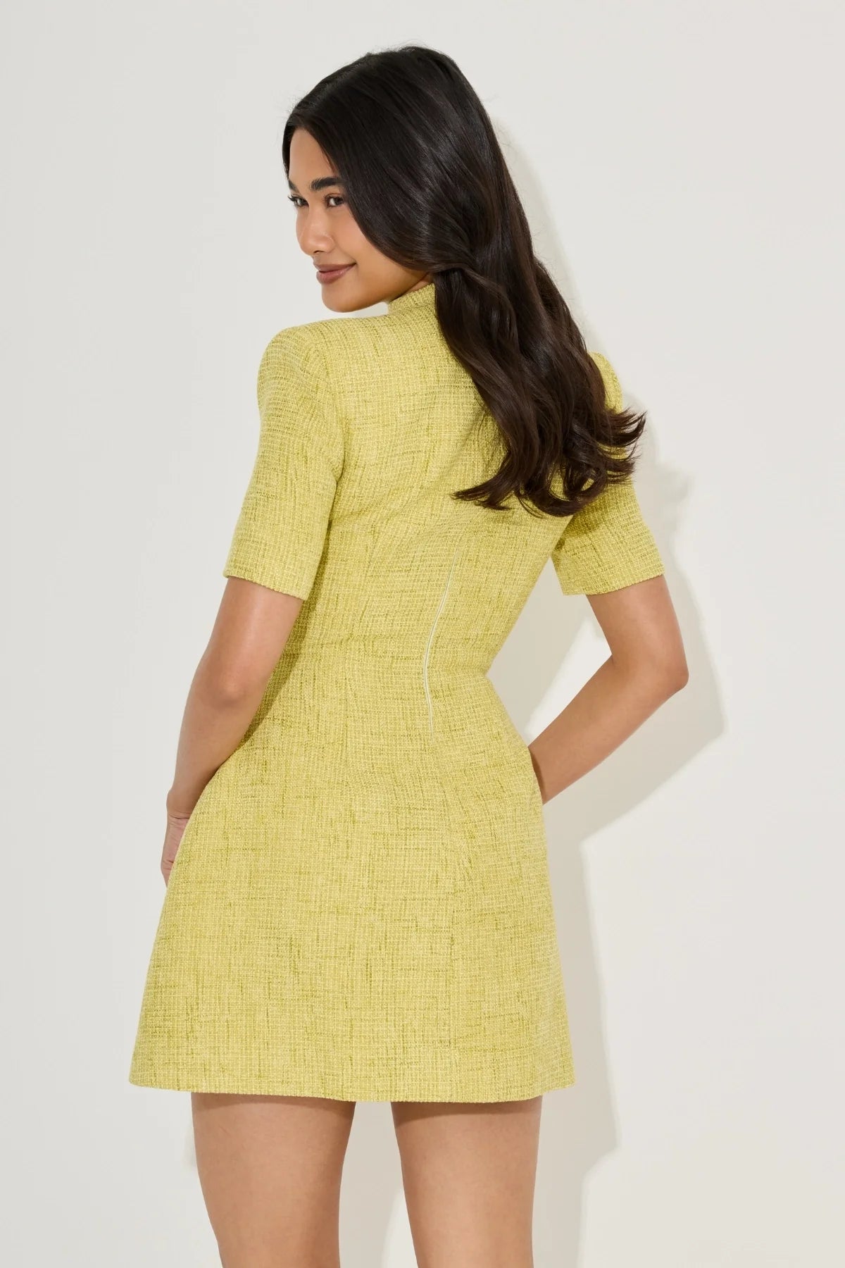 Odd Muse Cotton Boucle Button Mini Dress - Chartreuse