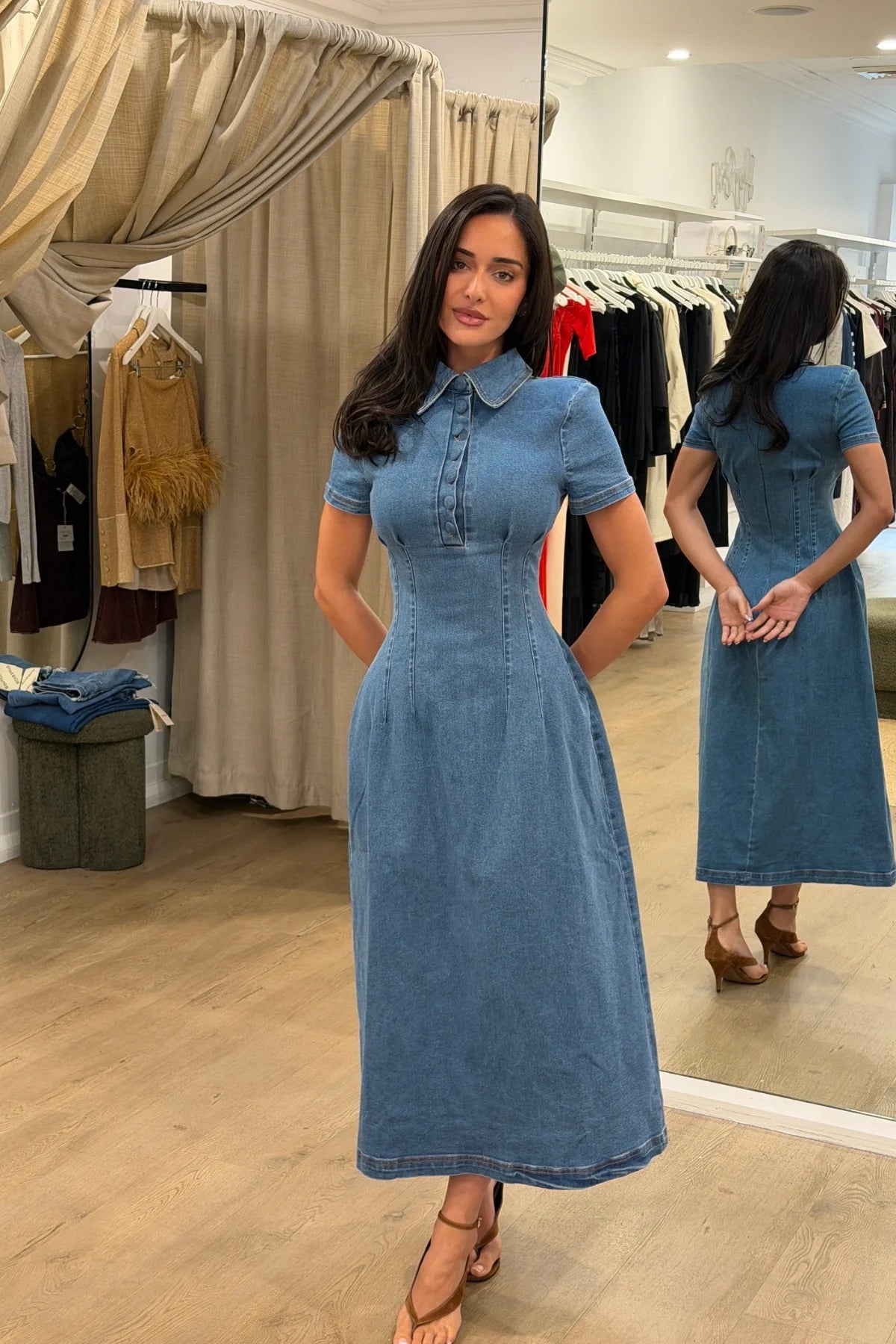 Odd Muse The Ultimate Muse Denim Collared Midi Dress - Light Blue