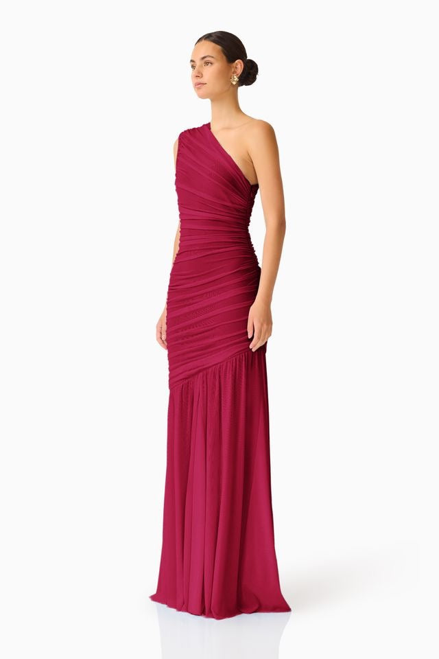 Elliatt Florencea One Shoulder Maxi Gown - Wine Red
