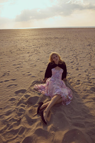For Love & Lemons Emmeline Embroidery Midi Dress - Pink