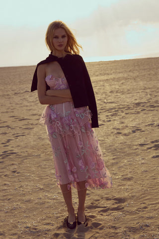 For Love & Lemons Emmeline Embroidery Midi Dress - Pink