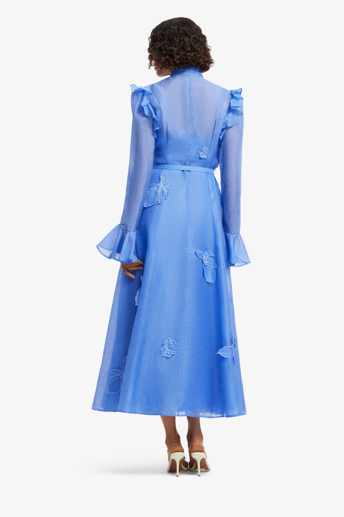 Leo Lin Katrina Applique Butterfly Sleeve Midi Dress - Azure