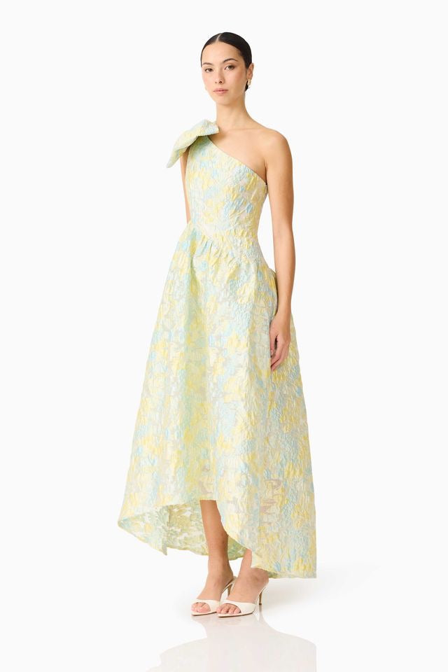 Elliatt Penelope Asymmetrical Hi-Lo Gown - Yellow & Blue