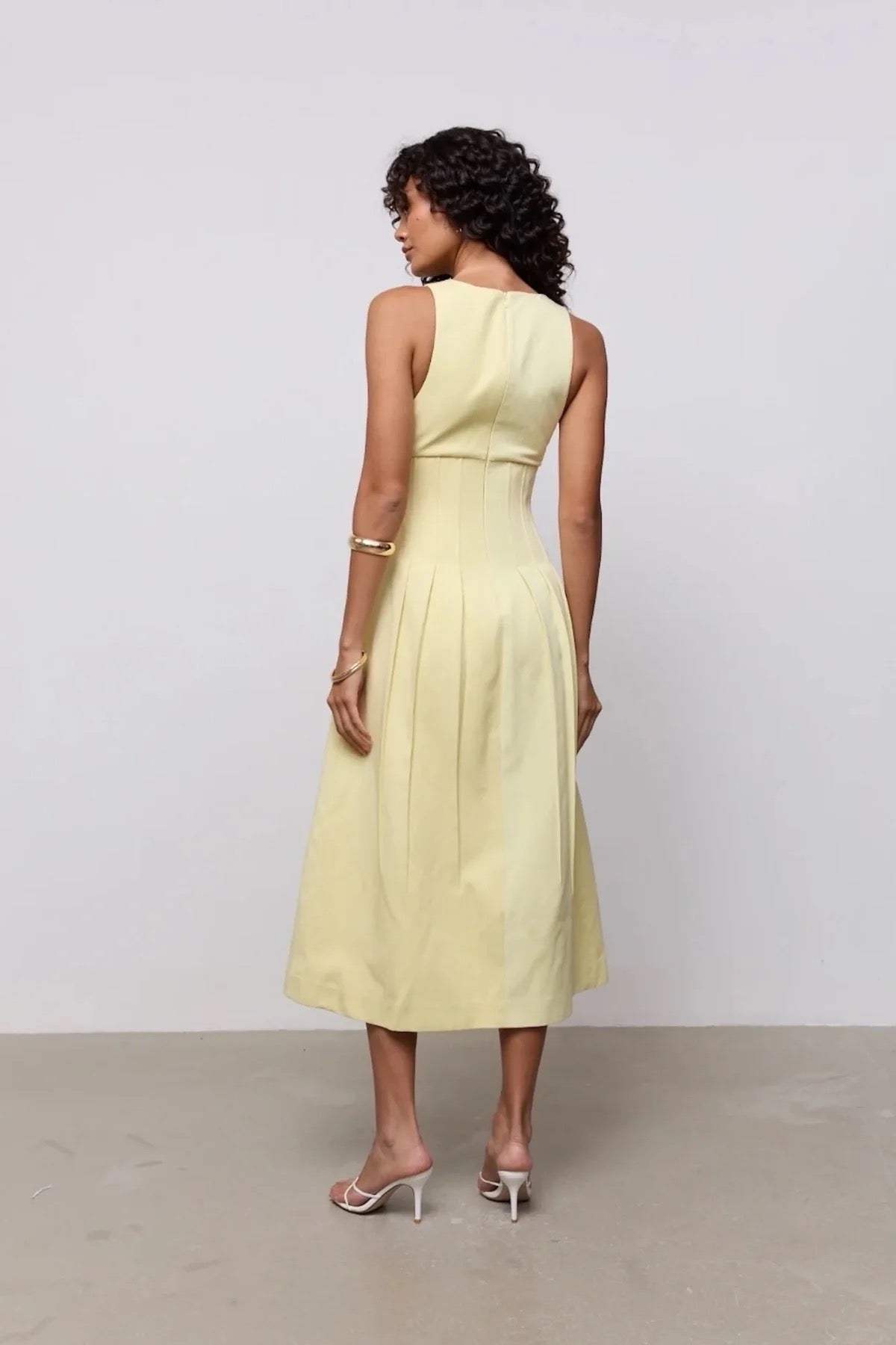 Odd Muse Cotton Mix Cinched Midi Dress - Lemon