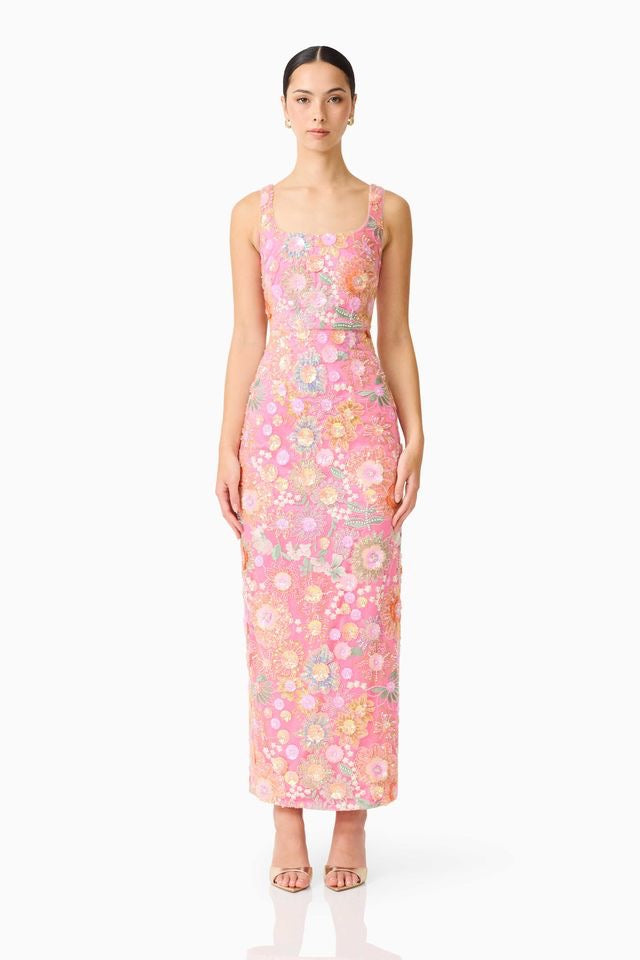 Elliatt Nathalie Column Ankle Grazer Dress - Pink Floral