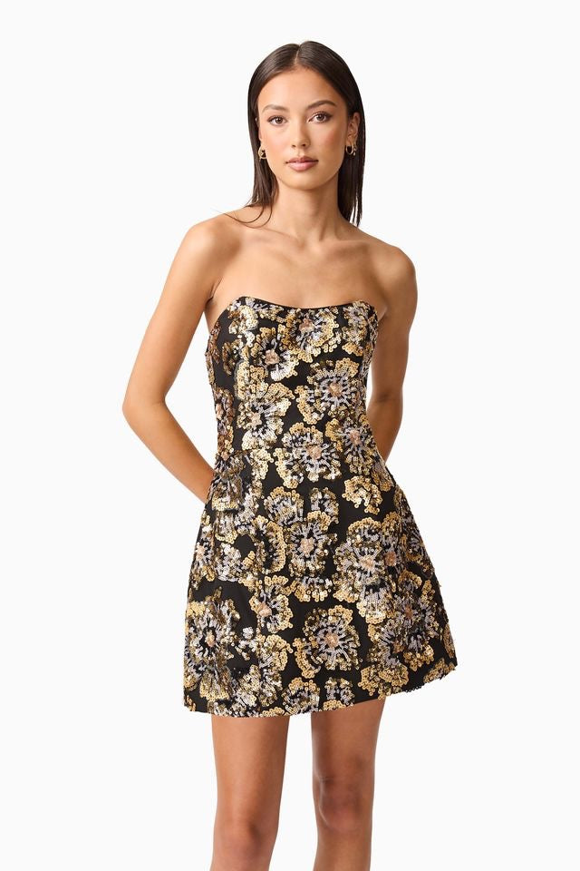 Elliatt Celeste Strapless Mini Dress - Black Gold
