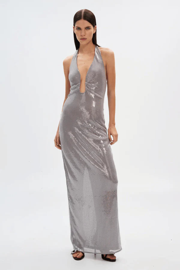 Misha The Alusia Sequin Gown - Pewter
