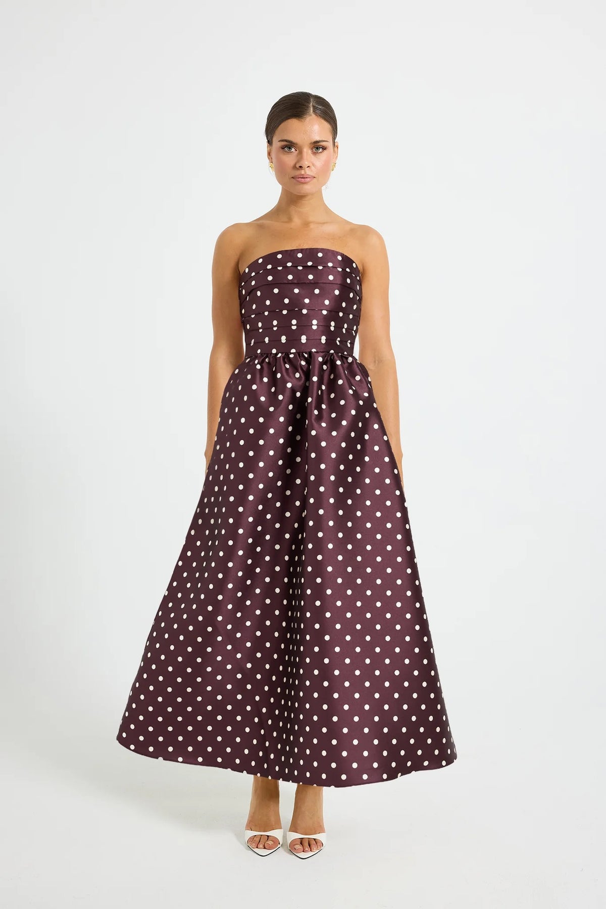 Pasduchas Alistair Strapless Midi Dress - Blackberry Spot - Dress Hire AU Pasduchas Alistair Strapless Midi Dress - Blackberry Spot - Dress Hire AU