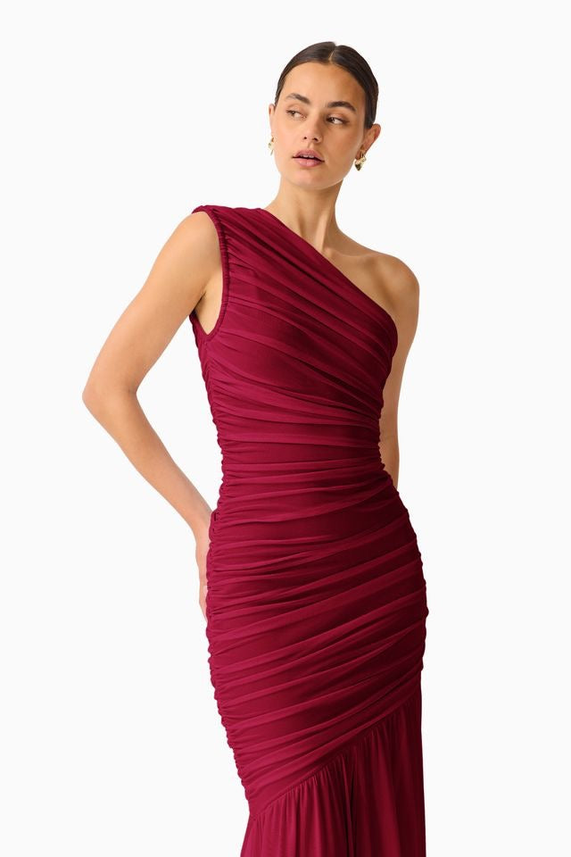 Elliatt Florencea One Shoulder Maxi Gown - Wine Red