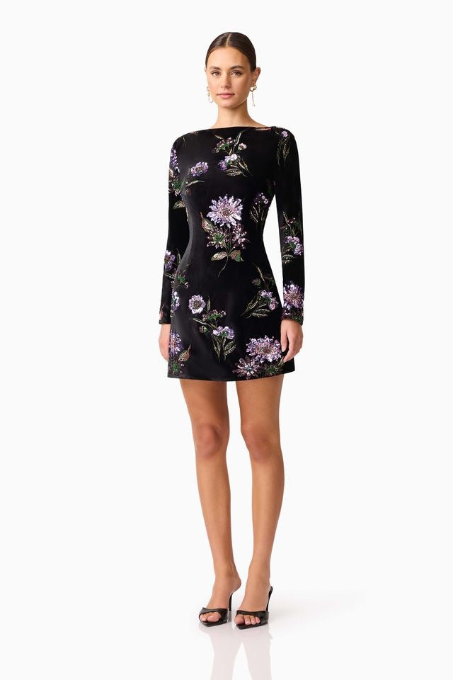 Elliatt Clio Long Sleeve Mini Dress - Black Multi