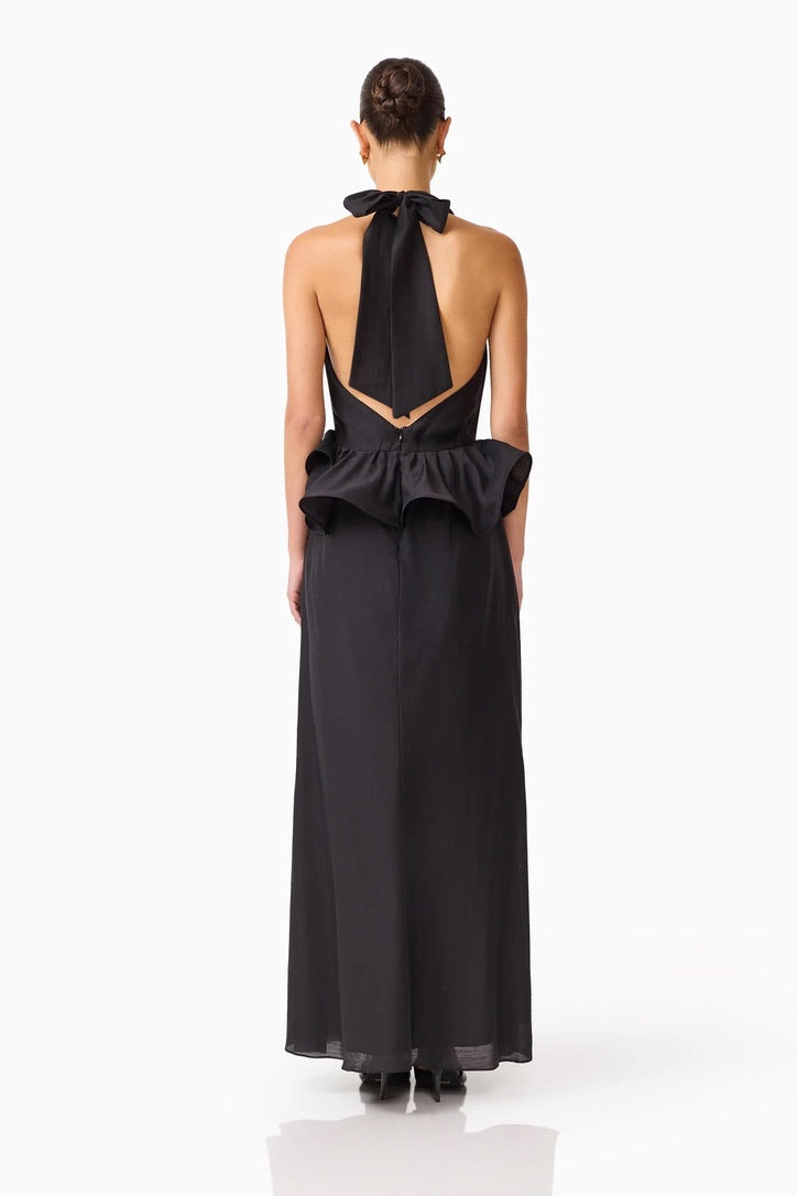 Elliatt Fiorina Halter Neck Peplum Gown - Black